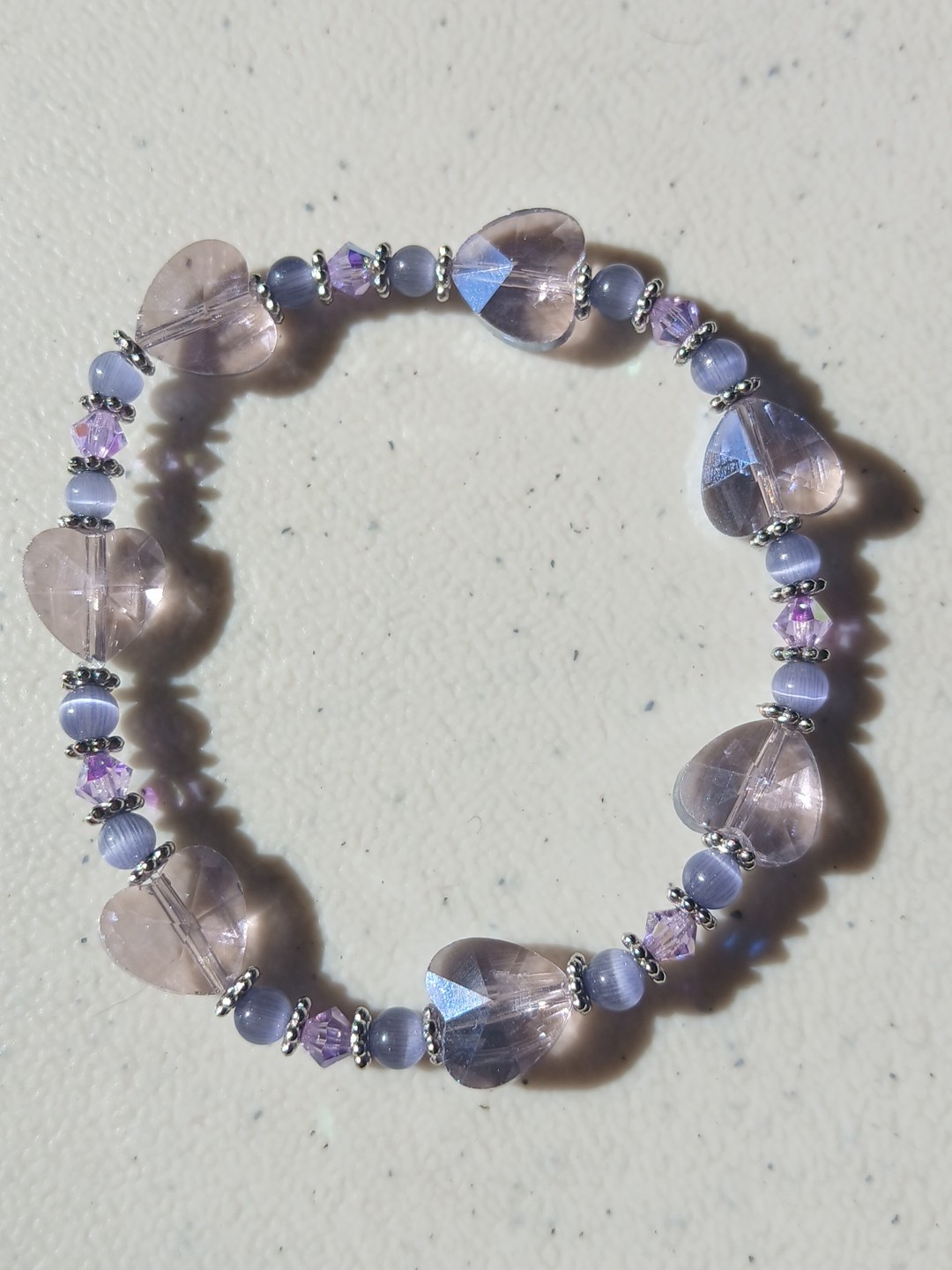 Bracelet Beaded Glass Tigers Eye & Czech Purple Glass W/Gift Box Free Shipping