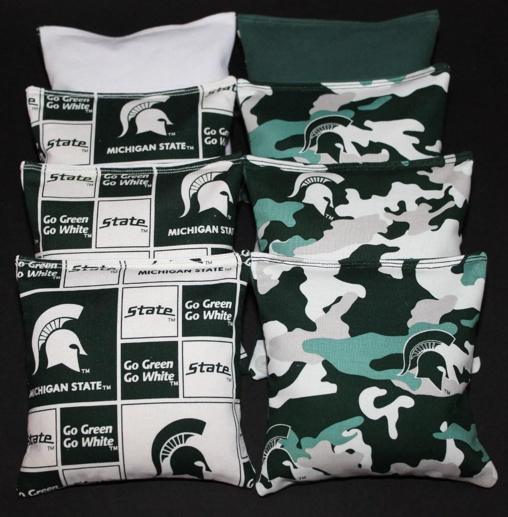 8 CORNHOLE BEANBAGS made w Michigan State University Fabric ACA Reg Bags