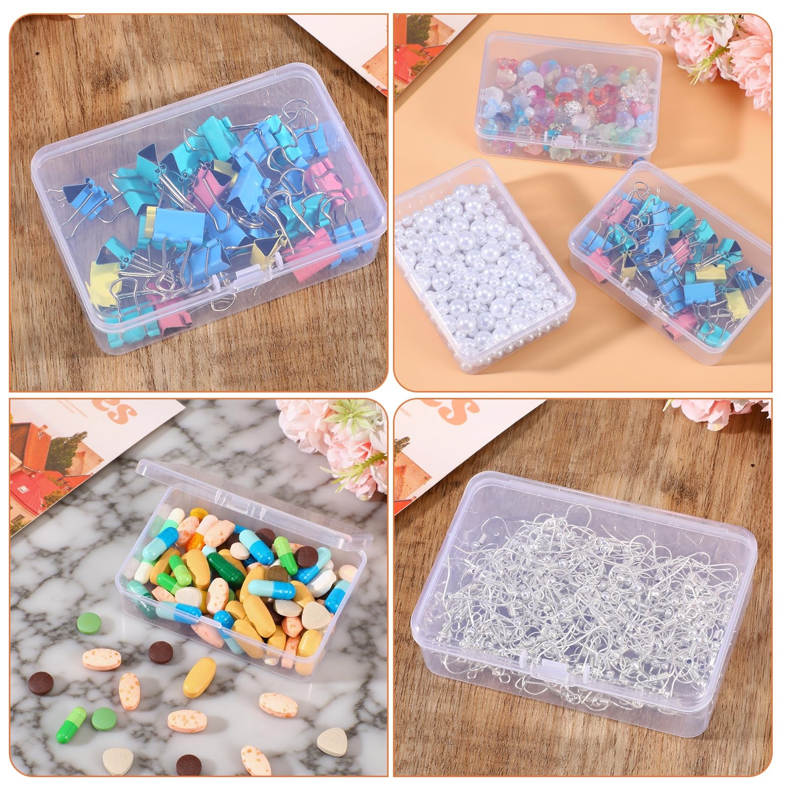 4 Pack Mini Clear Plastic Storage Box with Lid 3.7x2.5x1 Inch Organizer