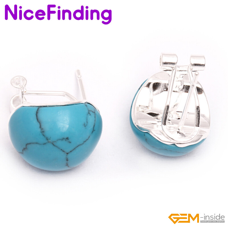 Silver Omega Back Stud Gems Stone Fashion Jewelry Women Earrings Gift Elegant