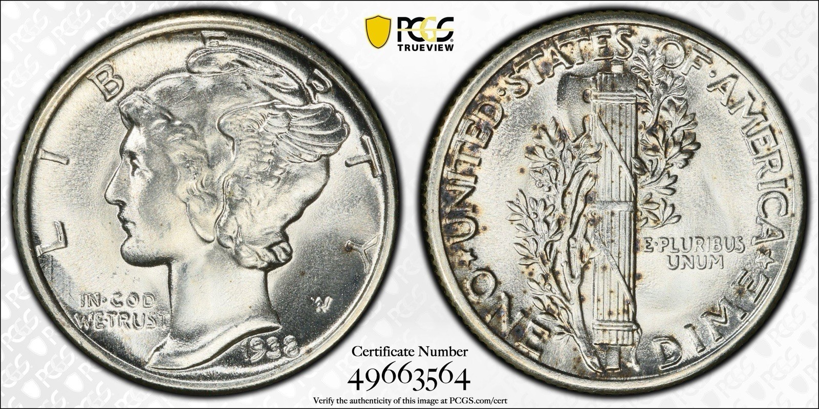 1938 Mercury Dime PCGS MS-65 NA382