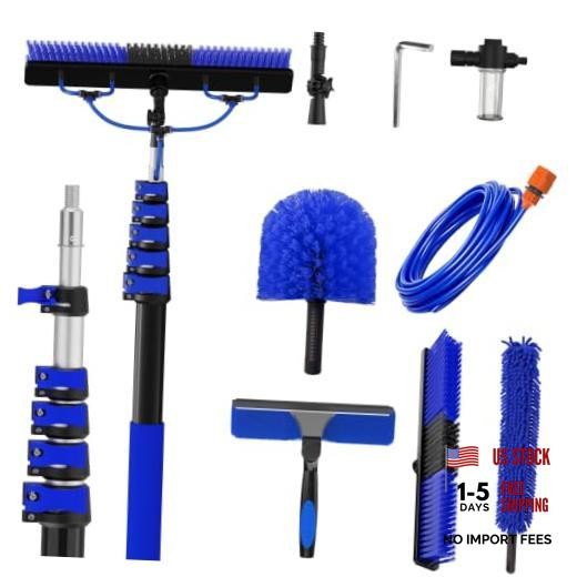 30FT Reach Solar Panel Cleaning Brush Kit with 5-Telescoping Pole, 40FT 24FT