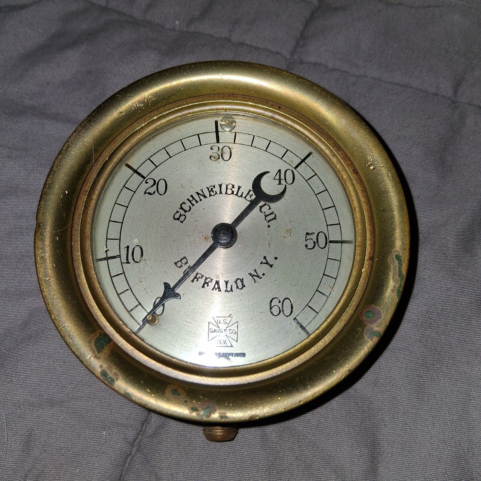 Vintage Solid Brass Schneible Co. Steam Pressure Gauge 1910; RARE