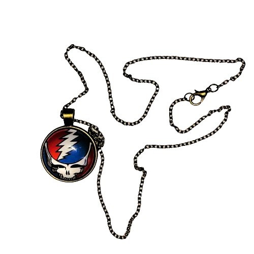 Grateful Dead Collectible Necklace Steal Your Face Antique Brass Chain Brand New