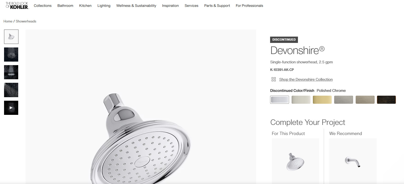 Kohler K-10391-AK-CP Devonshire 2.5 GPM Single Function Shower Head, Chrome