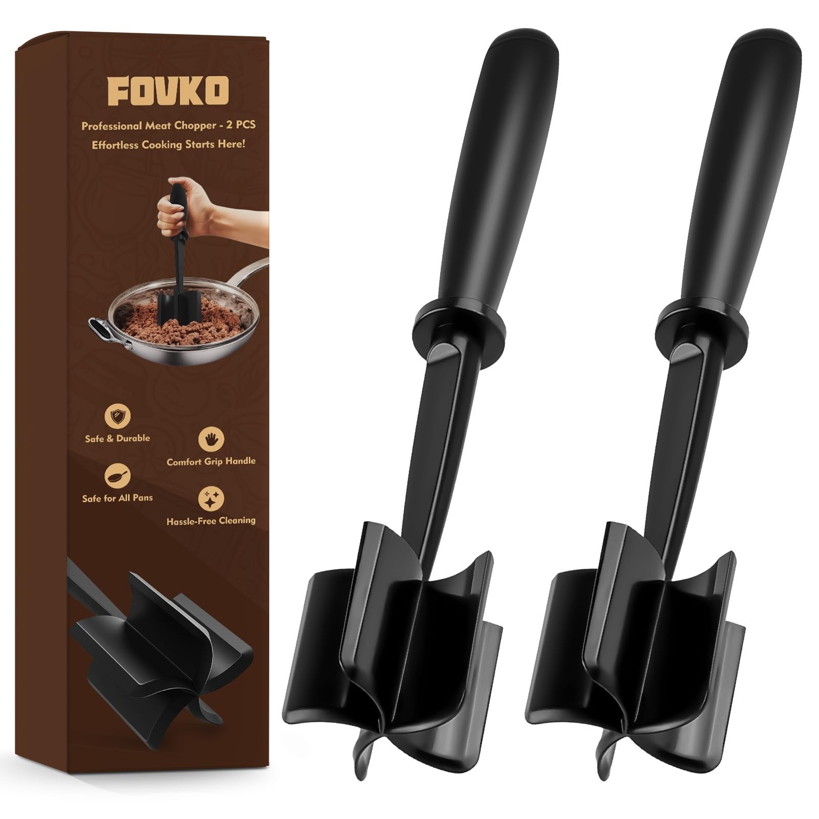 Ground Beef Chopper Tool, 2-Pack Heat-Resistant Meat One Size, Black