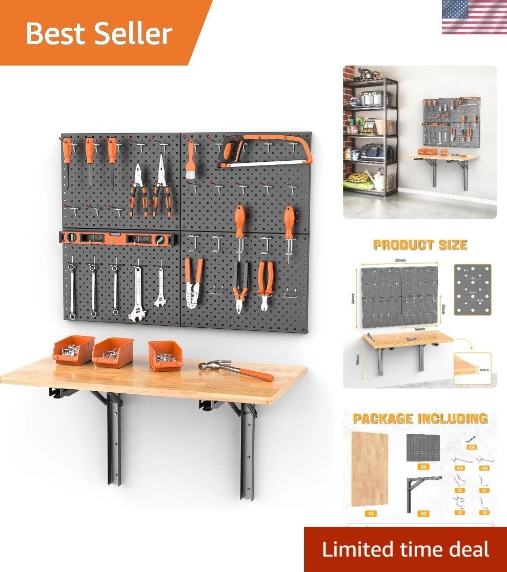 Versatile Heavy-Duty Folding Workbench & Pegboard - Organized Garage Solution