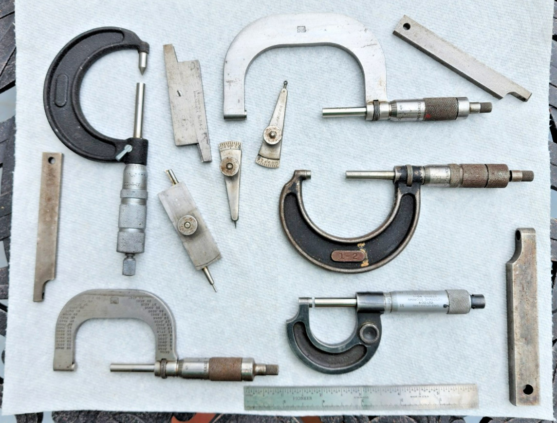 5 Vintage Micrometers Brown & Sharpe, AMMCO, Ambrose, Koch & Central - Lot of 13