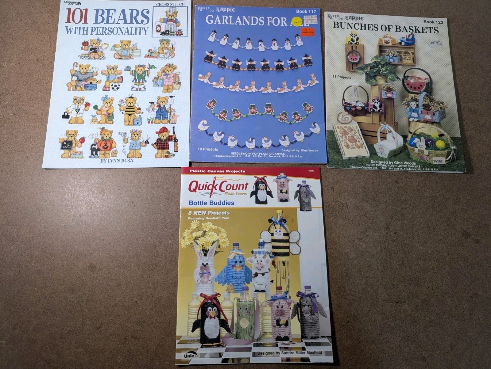 Lot 4 Plastic Canvas Needlepoint Pattern Books Leaflets 70s 80s Vintage