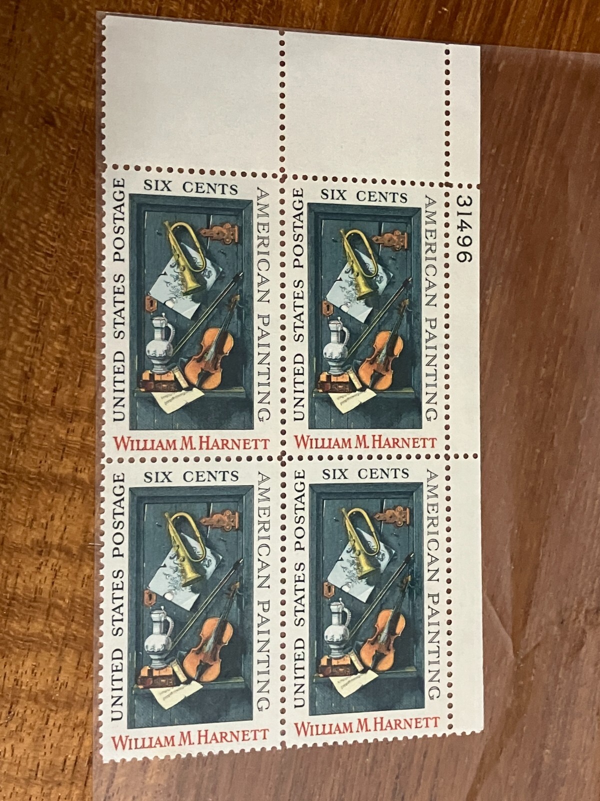 #1386 1969 Harnett Painting 6c Block 4 USA Postage Stamps Mint MNH Plate Number