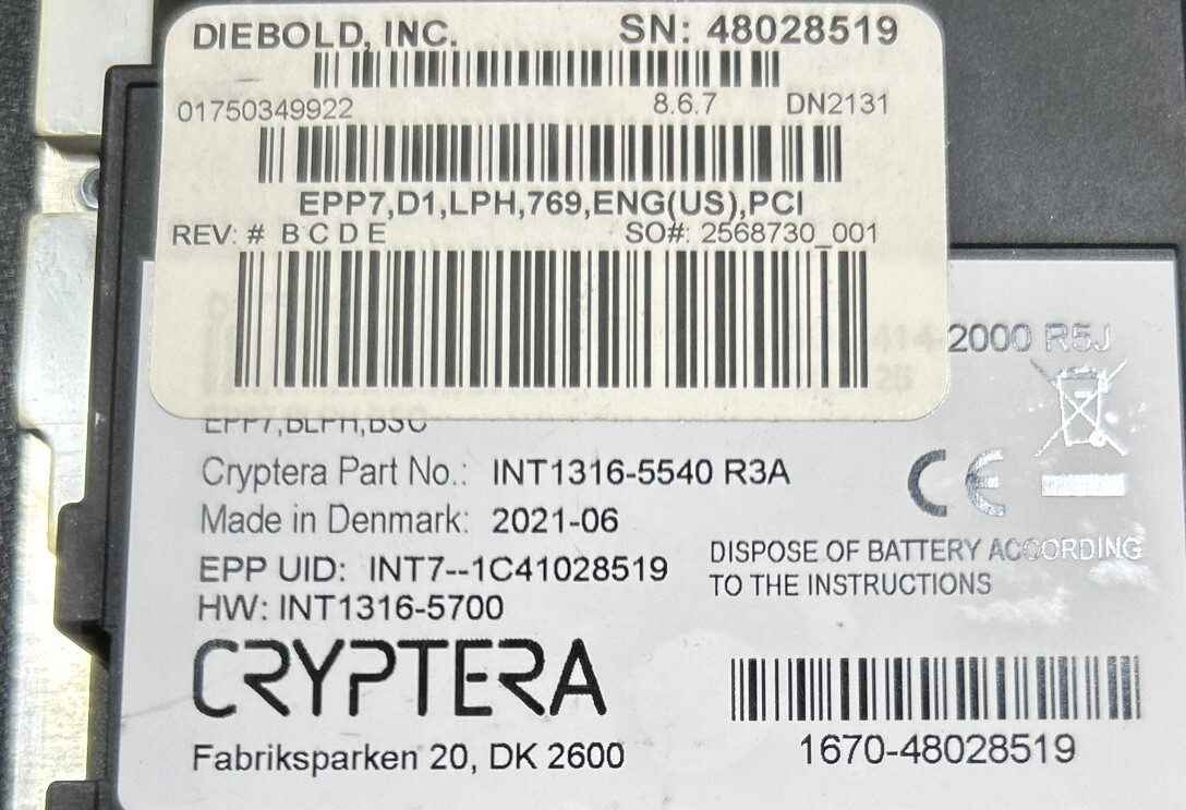Diebold Keypad ATM EPP7,D1,LPH,769, ENG
