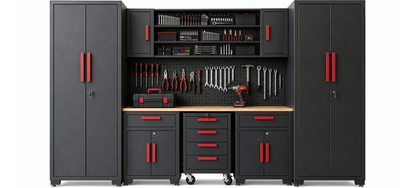 YELLOW JACKET Garage Storage Cabinets, Locked 8Pcs Workshop Cabinet Set ASPCG103