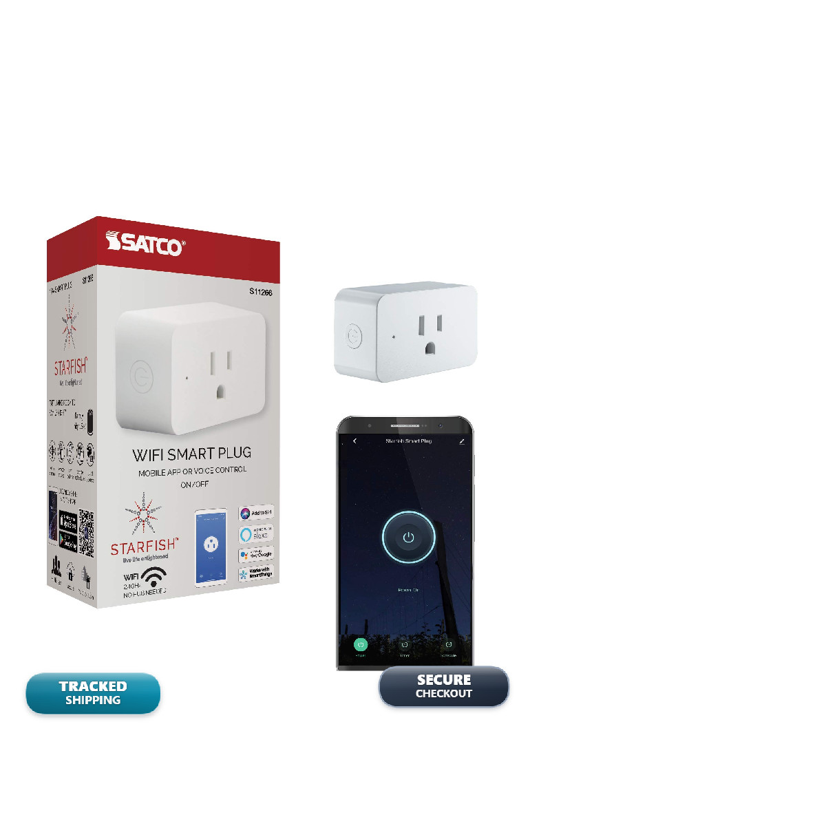 Satco S11266 Starfish On/Off Wifi Smart Plug Outlet Works Siri Alexa Google