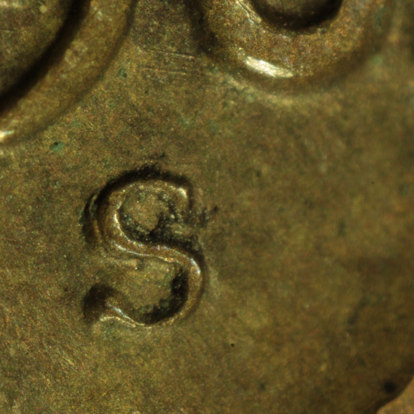 1968 S Lincoln Memorial Cent Penny Re-Punched Mint Mark WRPM-003 S/S West