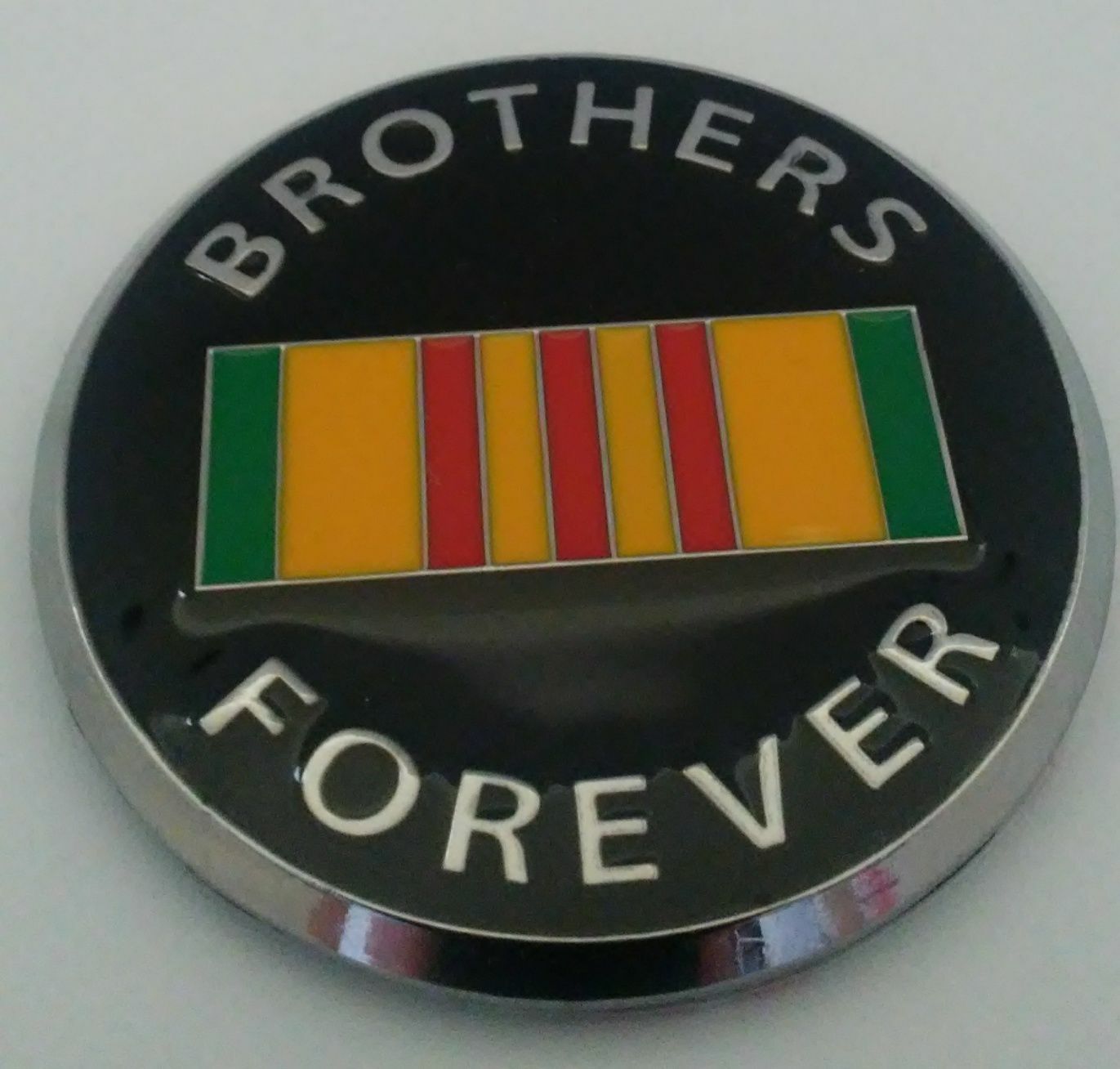 20 Vietnam "BROTHERS FOREVER" 2" chrome metal enamel AUTO EMBLEMS w/3M adhesive