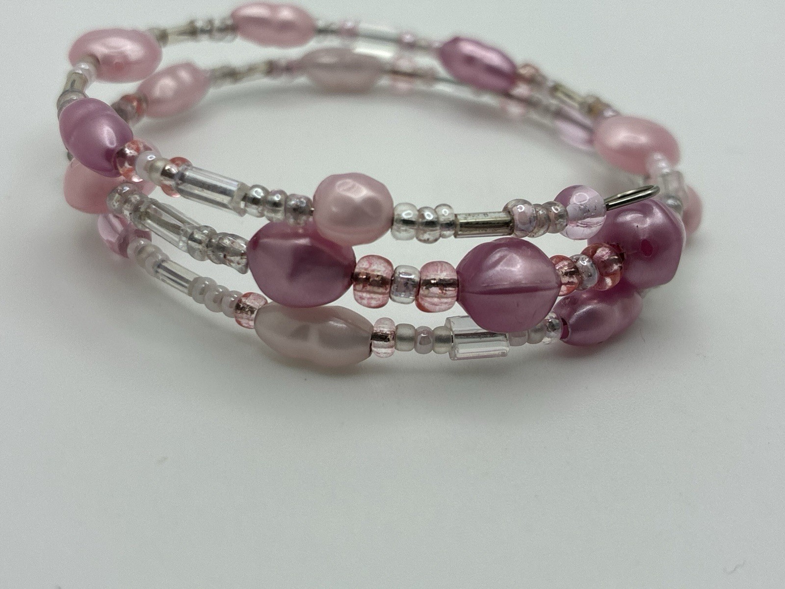 Pink Rice Pearl Wire Beaded Bracelet Wrap Around