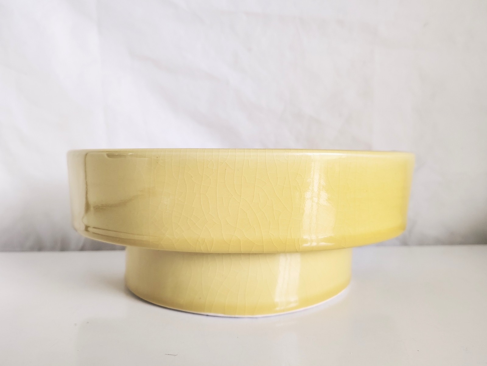 Vintage Yellow Half Moon Suiban Ikebana Container Ohara School Ceramic Vase
