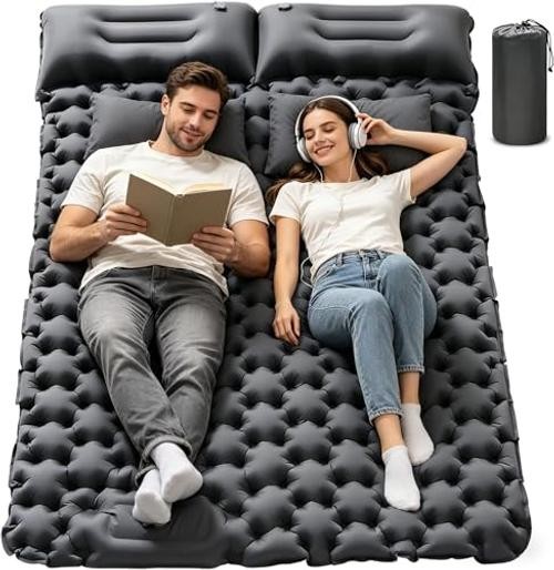 Double Sleeping Pad for Camping - 4" Extra Thick Self Inflating Air Grey-full