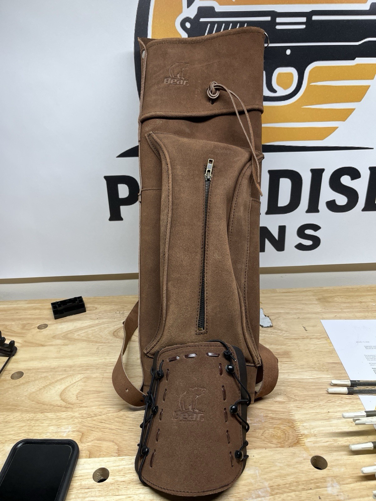 Vintage 2019 Bear Archery Logo Deluxe Back Quiver AT9DBQ, & Arm Guard AT9AG