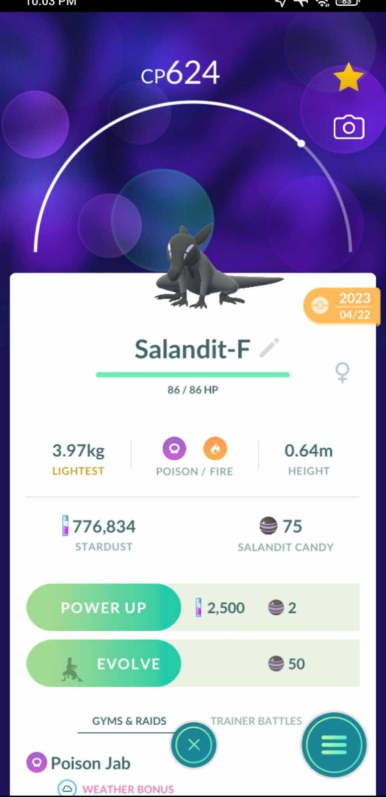 Pokemon Salandit F (Evolution to Salazzle) GO - TRA'DE - Read Description