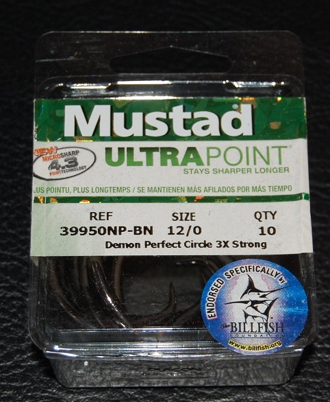 10 Mustad 39950NPBN-120 Ultra Point Size 12/0 Demon Circle Hooks 3X Black Nickel