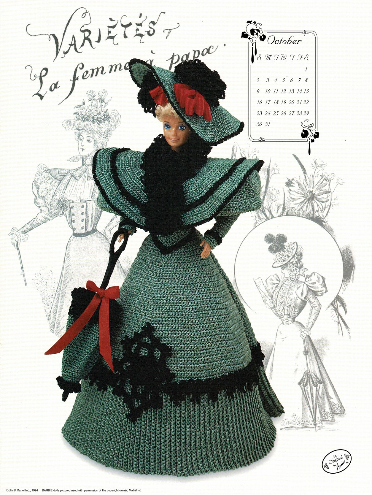 Gibson Girl Collection Fashion Doll Dress Gown Crochet Pattern Miss October 1994