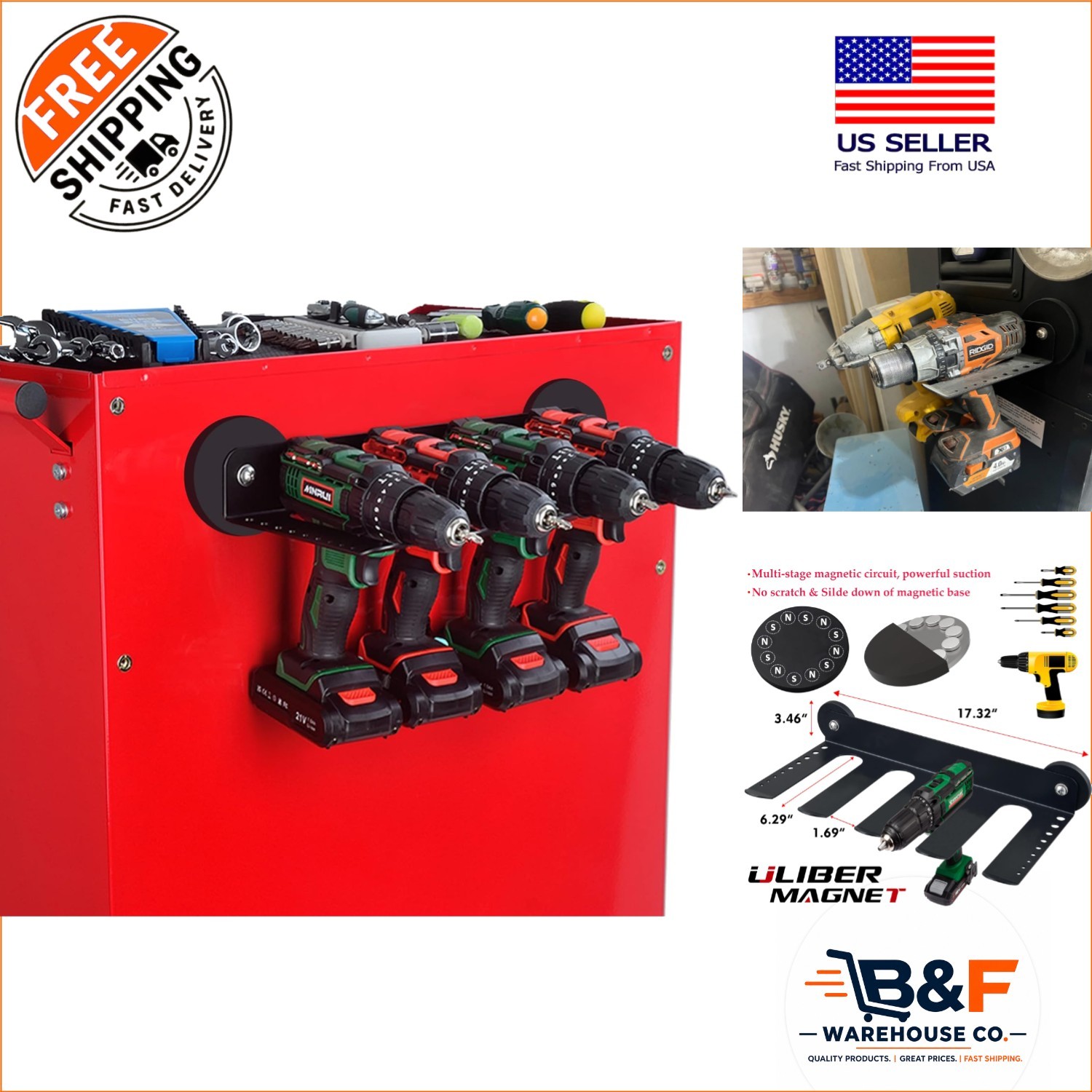 Magnetic Power Tool Organizer: Heavy-Duty Wall-Mounted Storage | Detachable Rack