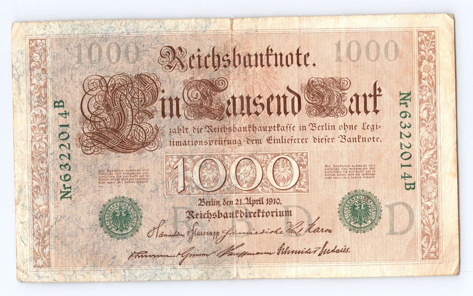 1910 Germany 1000 Mark Reichsbanknote 12