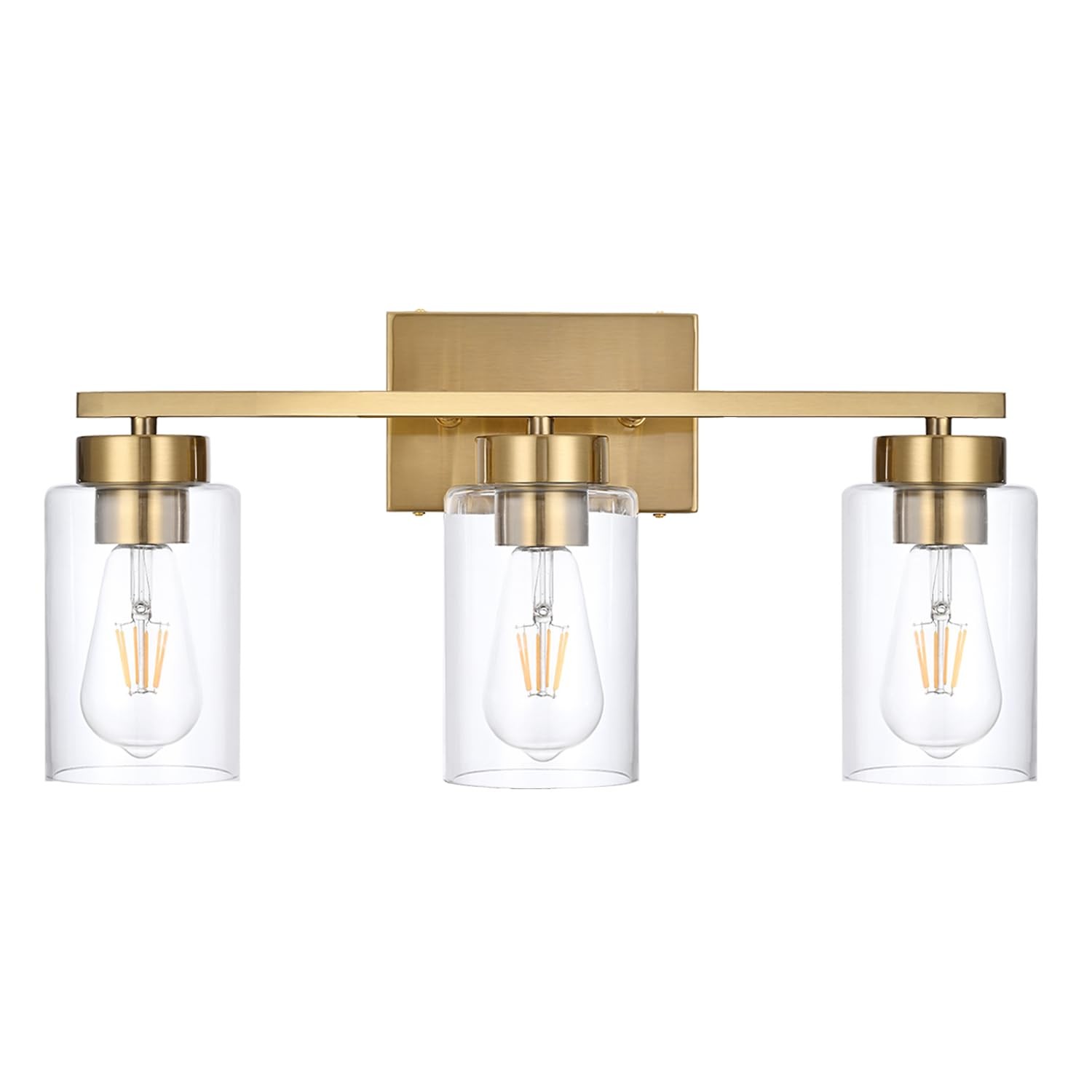 3-Light Bathroom Vanity Light, Modern Brushed Gold Wall Lights with Clear Gla...