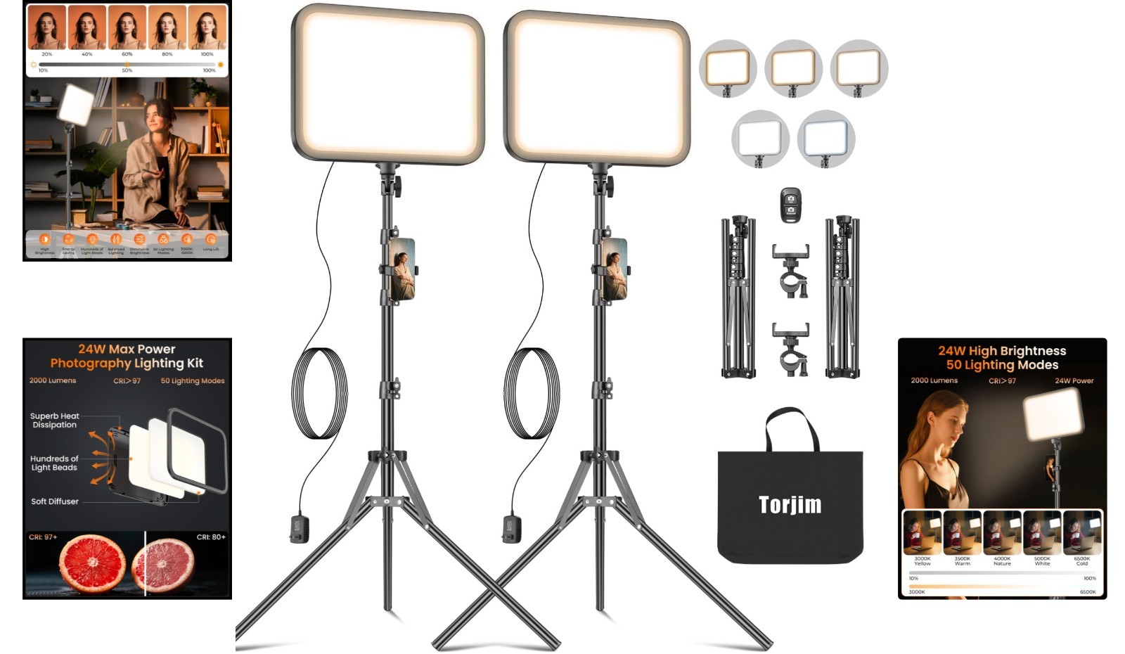 12'' Adjustable LED Studio Lights with Tripod for Professional Photography