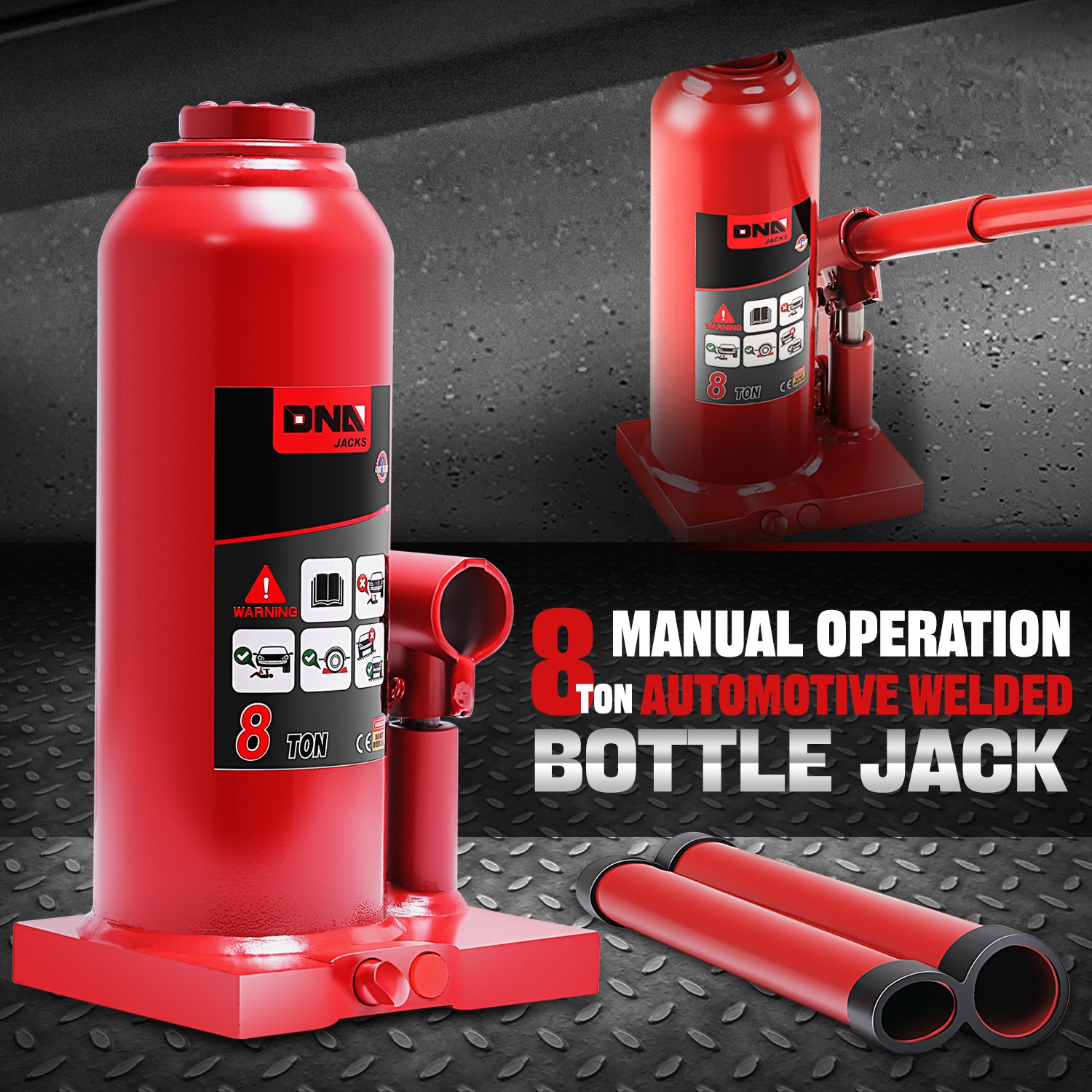 8 Ton(17637lb) Auto Car Repair Manual Handle Hydraulic Welded Bottle Jack Red