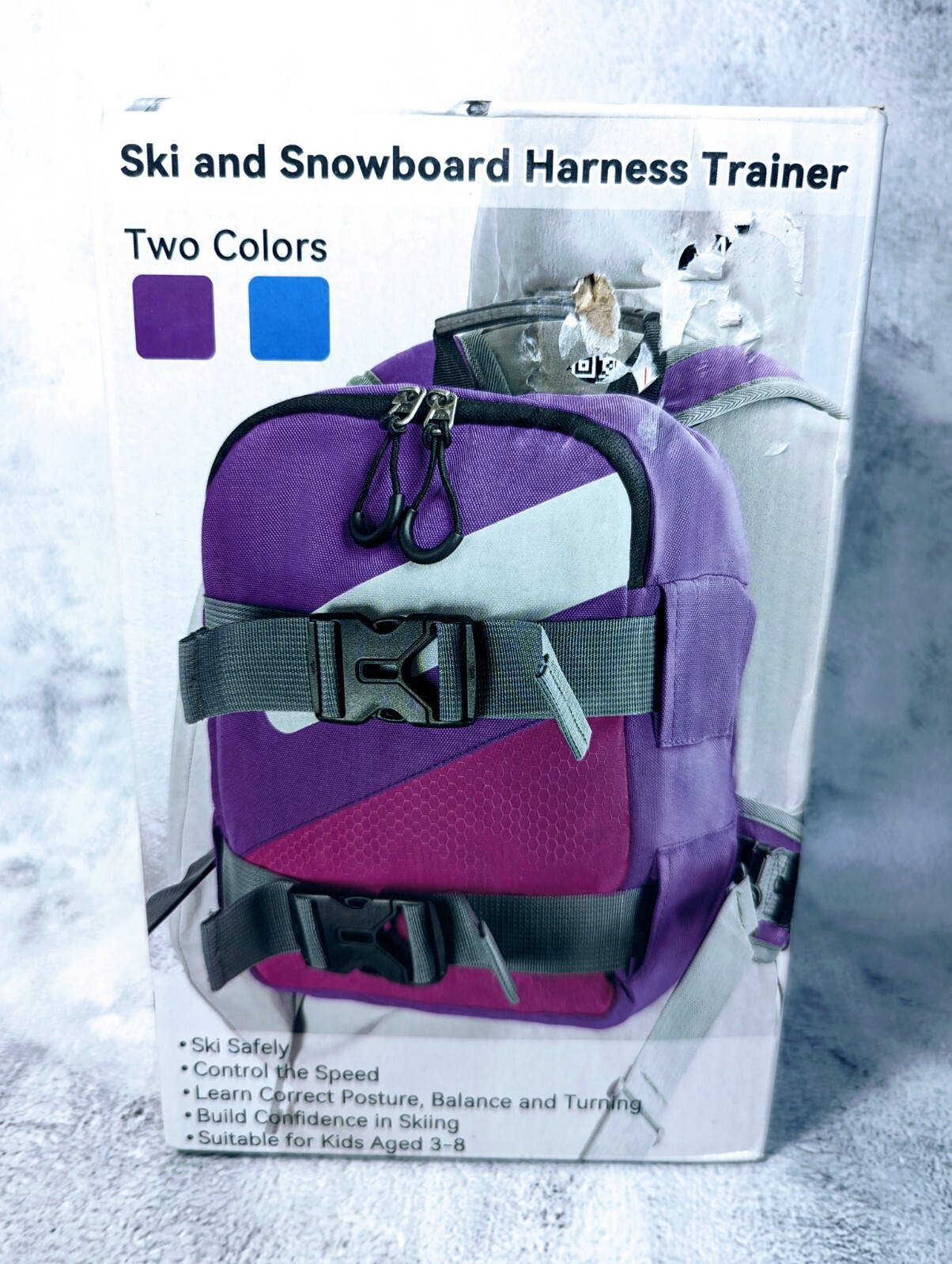 Ski and Snowboard Harness Trainer Backpack for Kids - Purple/Pink