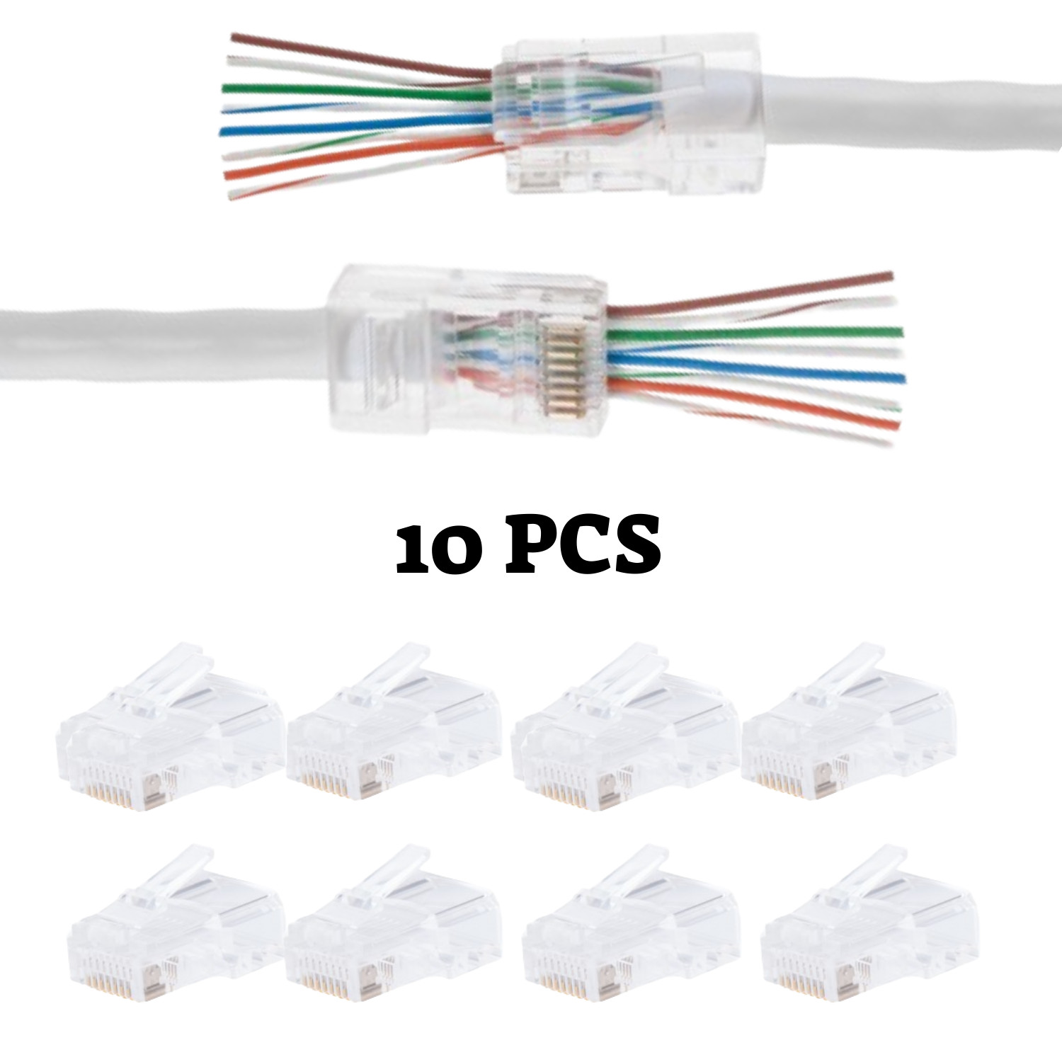 10 pcs RJ45 End Pass Through Connector for CAT6 UTP Network Cable Gold Plated