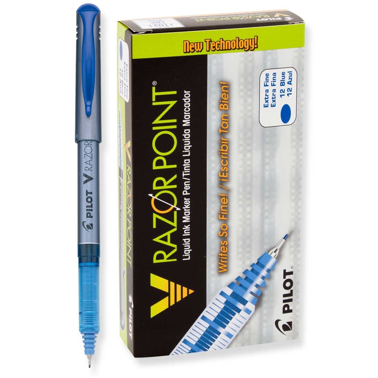 11021 Pilot V Razor Liquid Ink Marker Pens, Extra Fine Point, Blue, Pack of 12