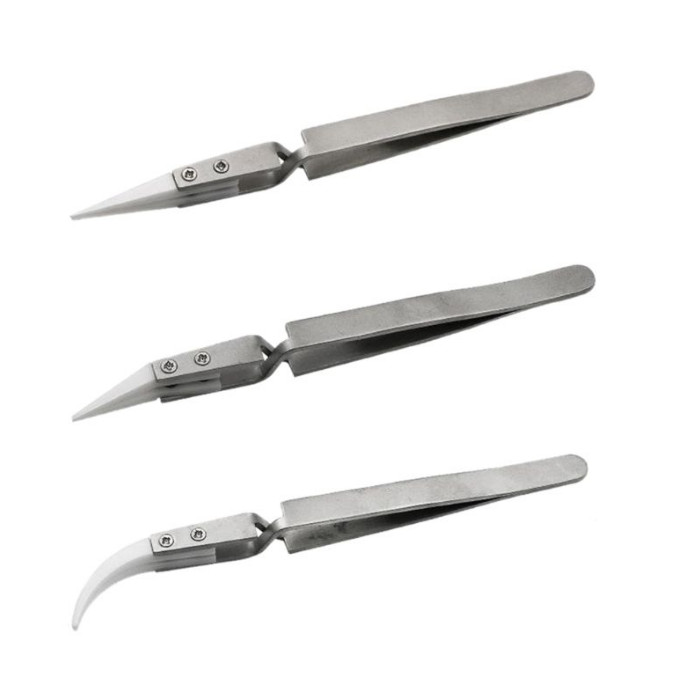 3pcs Stainless Steel Ceramic Tweezers Anti-magnetic Acid Proof Precision Tweezer