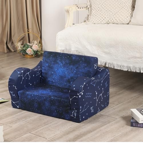 Kids Sofa, 2-in-1 Kids Couch Fold Out, Convertible Sofa to Bed Constellation
