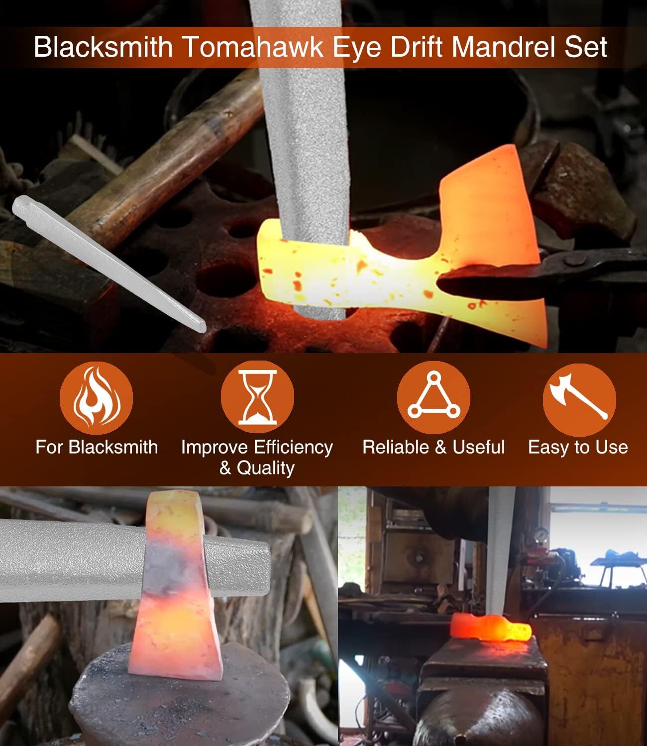 KNIFEMAKERS TOMAHAWK HAMMER EYE DRIFT MANDREL BLACKSMITH TOOL