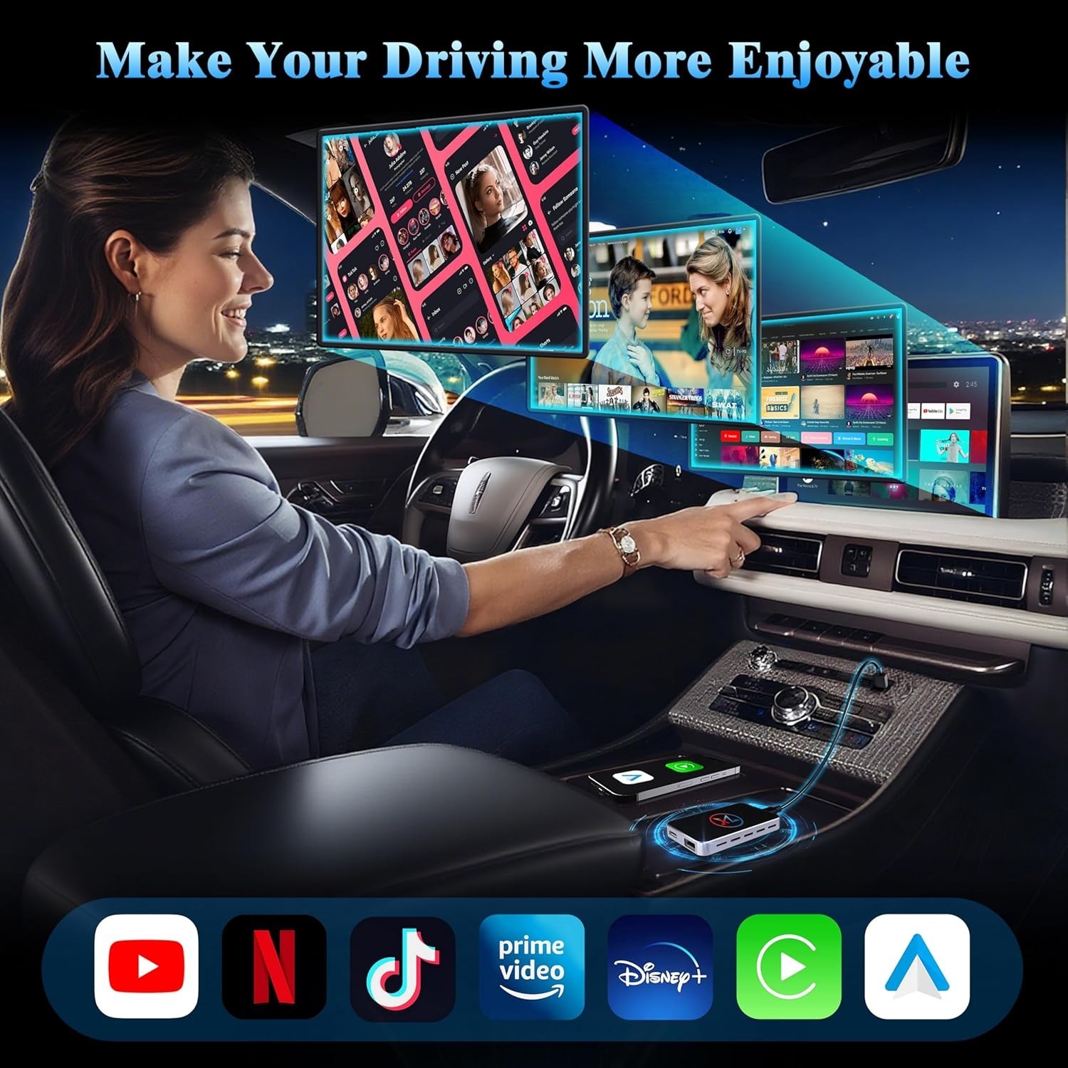 AI Box Wireless CarPlay Android Auto Adapter Plug & Play 4GB RAM + 32GB ROM