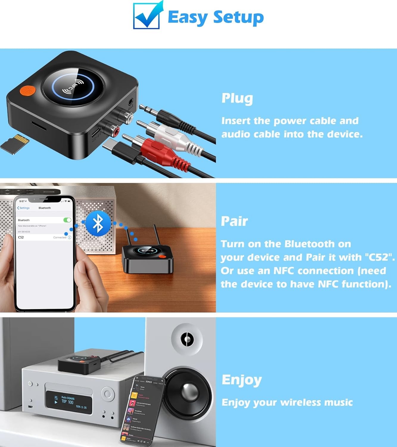 Bluetooth Receiver for Home Stereo, AUX RCA to Adapter Old...