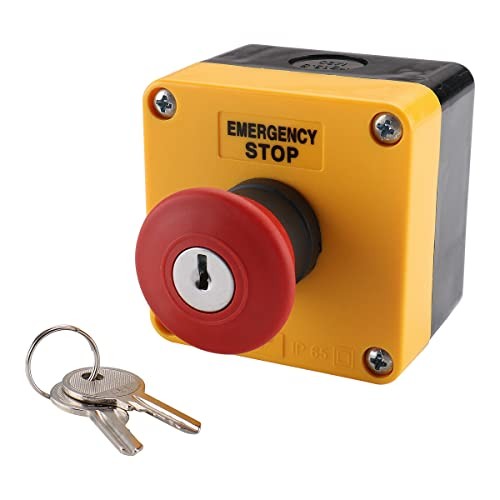 660V Red Sign Emergency Stop Push Button Switch & Key,1NO 1NC 10A,Key