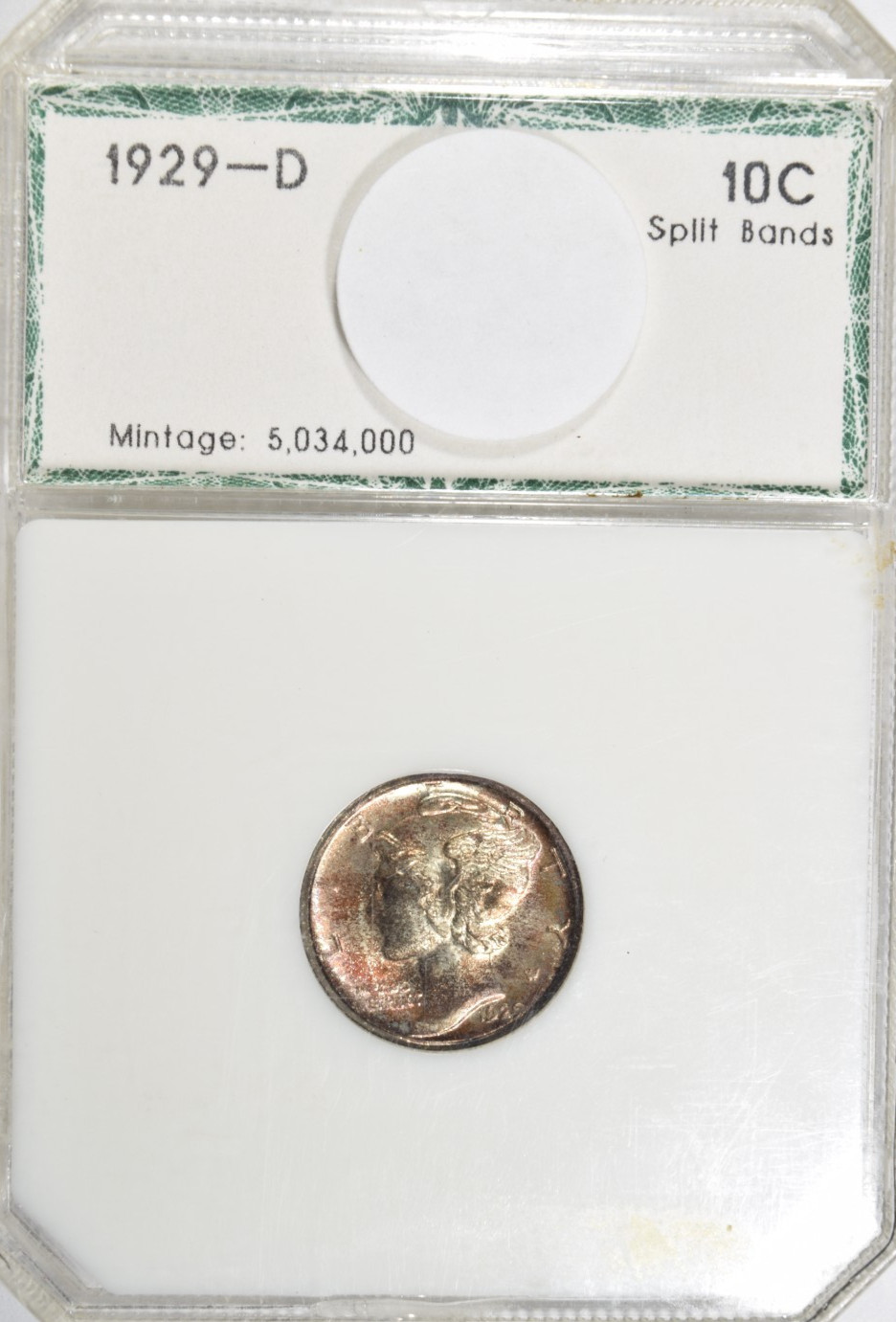1929-D MERCURY DIME ~BEAUTIFUL COLORFUL TONING ~ GEM FULL BANDS BU UNCIRCULATED!