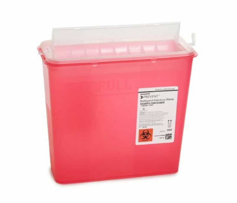 Prevent Sharps Container, 2-Piece, 5 Quart, Horizontal Entry Lid, Red, 1 Count