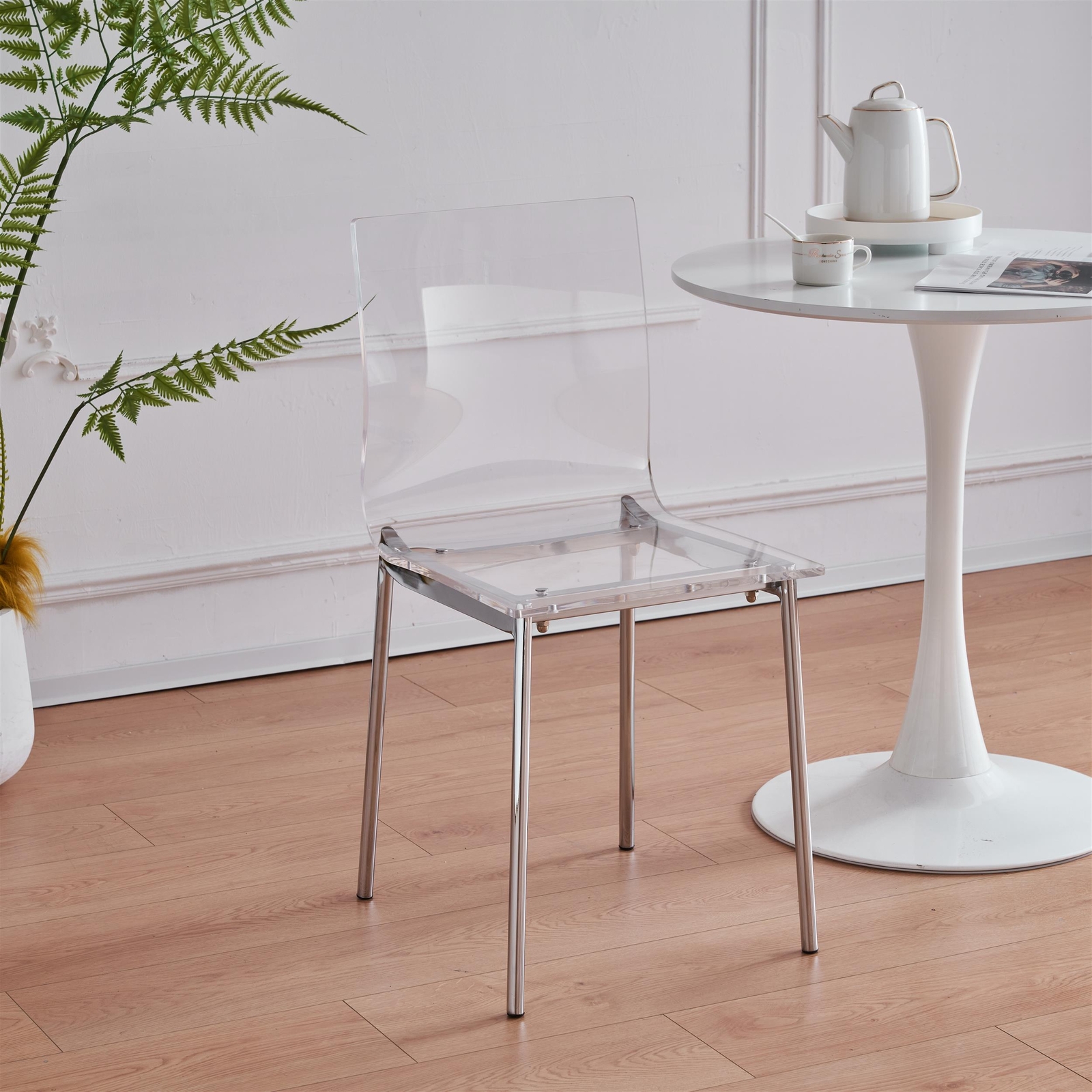 Clear Acrylic Chiaro Dining Chair with Silver Legs (Set of 2)