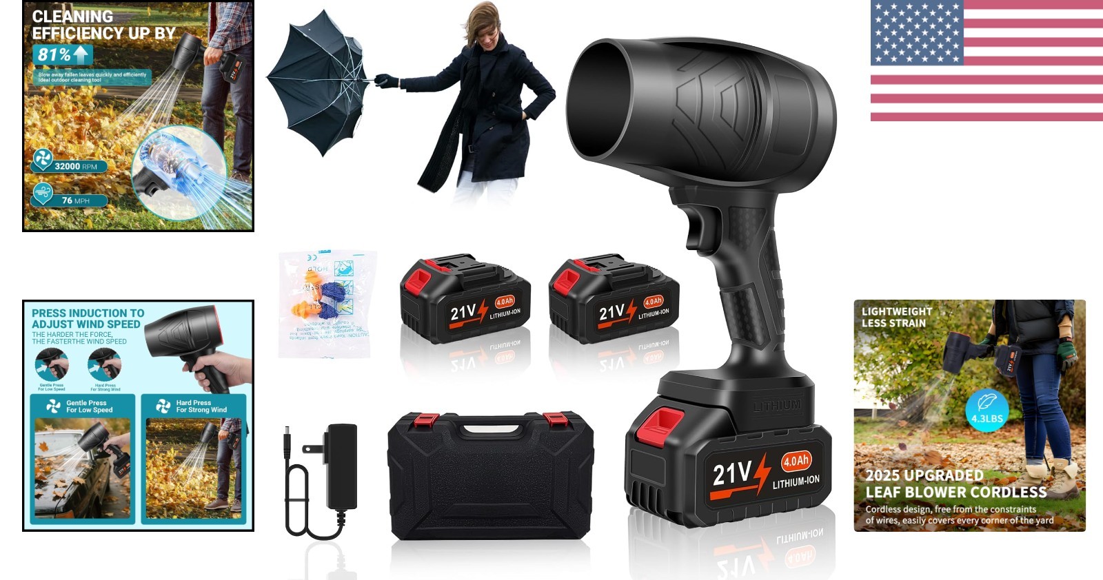 2025 Upgraded Handheld Blower - 32000RPM Power for Leaves, Snow & Dust Removal