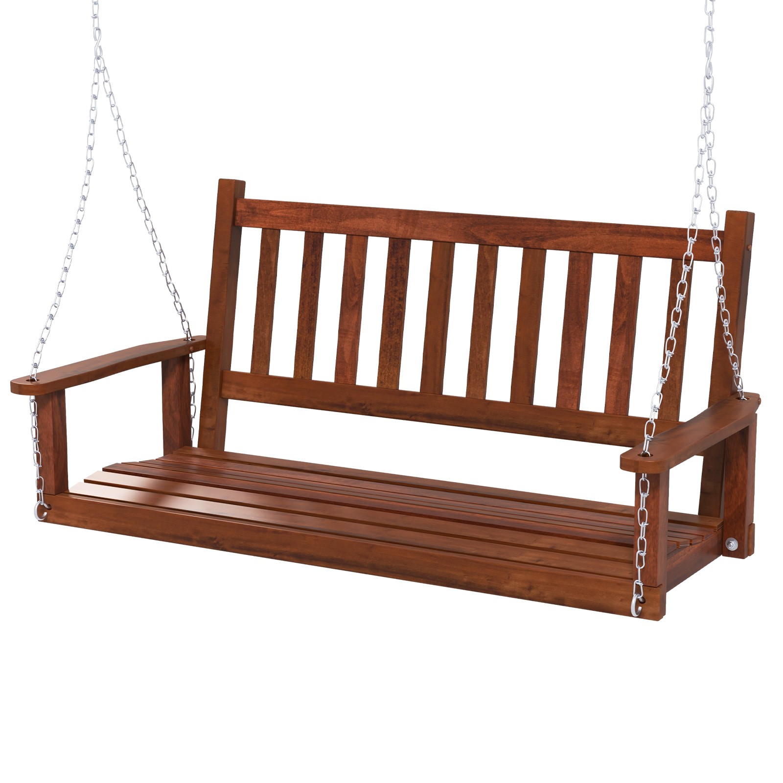2-Person Wooden Outdoor Porch Swing Heavy Duty Patio Hanging Bench Chair