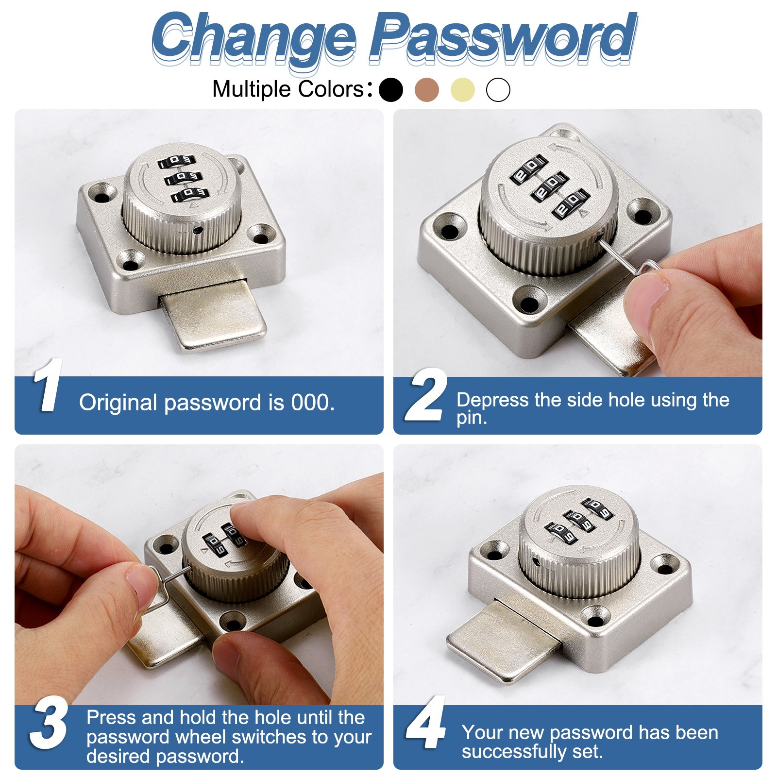 Combination Cabinet Latch, 3-Digit Password Cabinet Lock, Copper