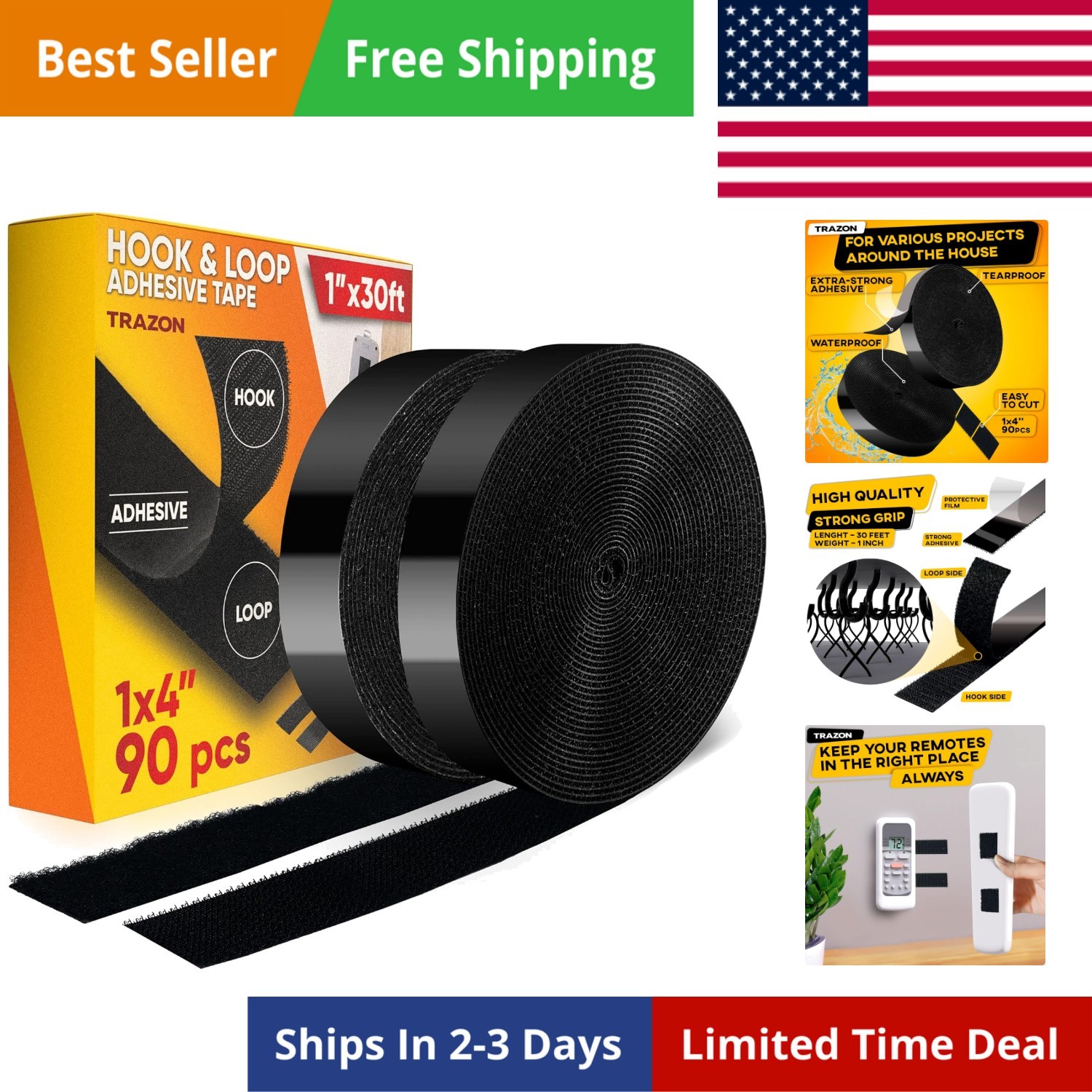 Hook and Loop Tape Roll with Heavy Duty Adhesive Industrial Strength Easy to ...