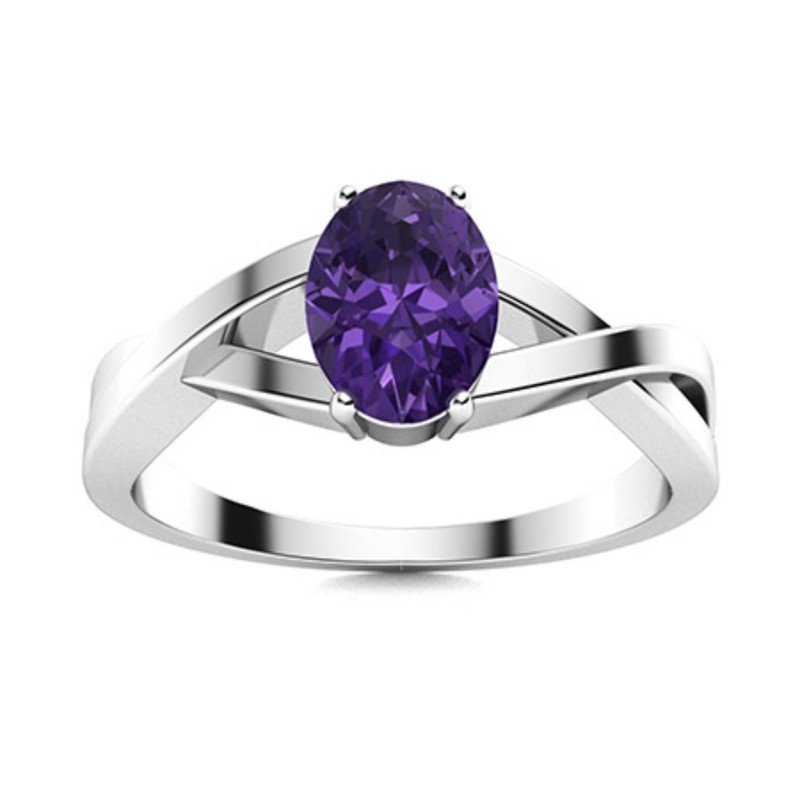925 Sterling Silver Natural Amethyst Solitaire Womens Gift Ring Jewelry