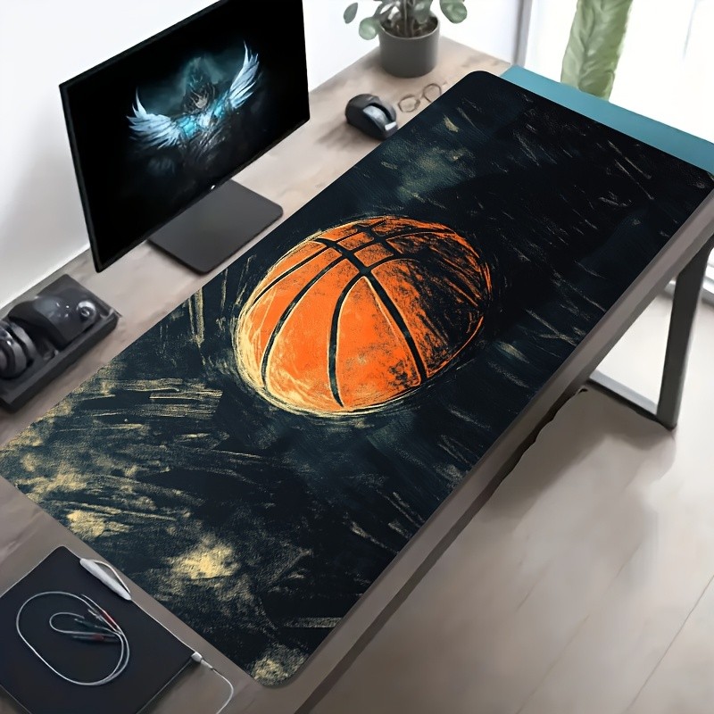 A Large Gaming Mouse Pad Featuring a Retro Basketball Design, with a Non-Slip,