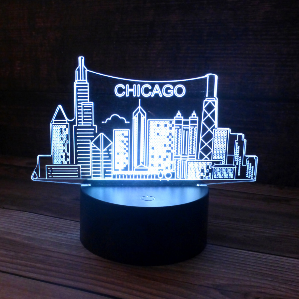 3D Chicago Acrylic for LED Lamp Base (Acrylic Only. Base Not Included)